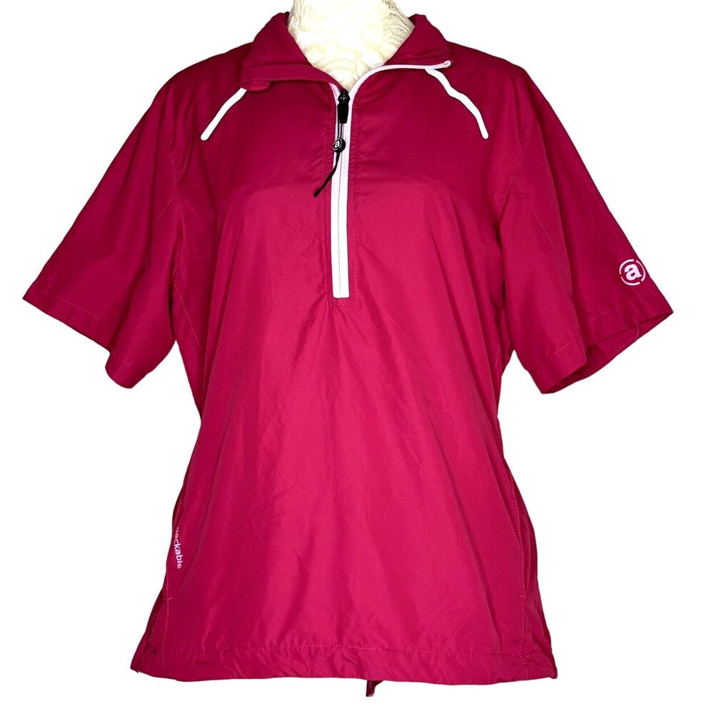 Abacus Packable Womens Athletic 1/4 Zip Jacket Top Red M